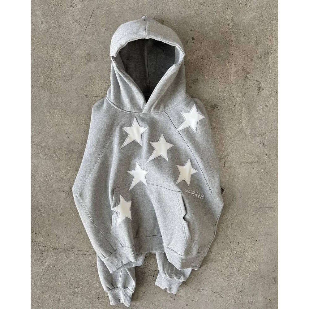 Zhehan Y2K Harajuku New Fashion Star Patch Zipper Hoodie Women Gothic Hip Hop Popular Casual Couple Plus Velvet Padded Sports Sweater