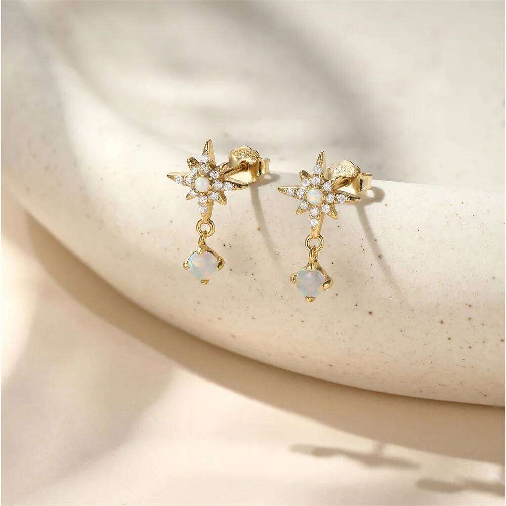 Aide 925 Sterling Silver Cubic Zirconia Star Dangle For Women Shiny Opal Cartilage Piercing Stud Earring Korean Jewelry