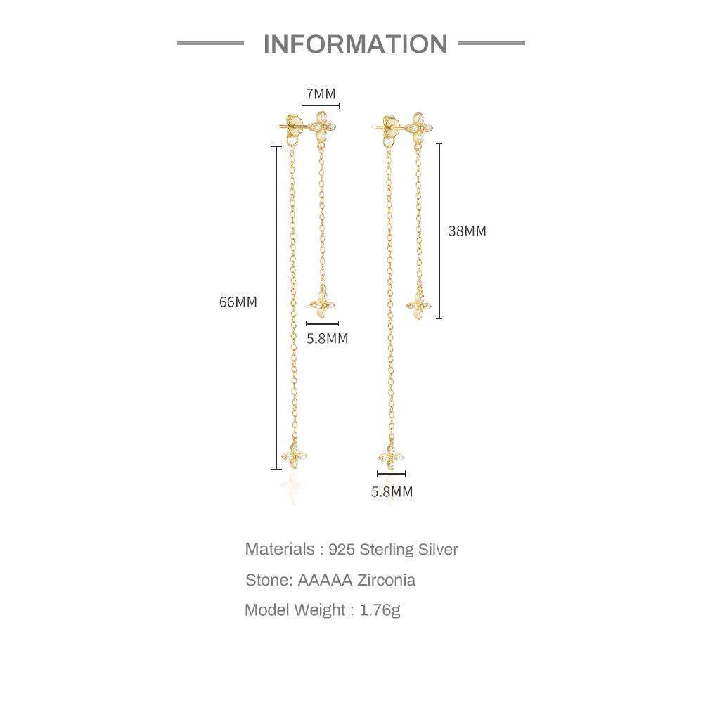 Aide Four-leaf Zircon Long Chain Tassel 925 Sterling Silver Drop For Women 18K Gold Minimalism Earrings Fine Jewelly