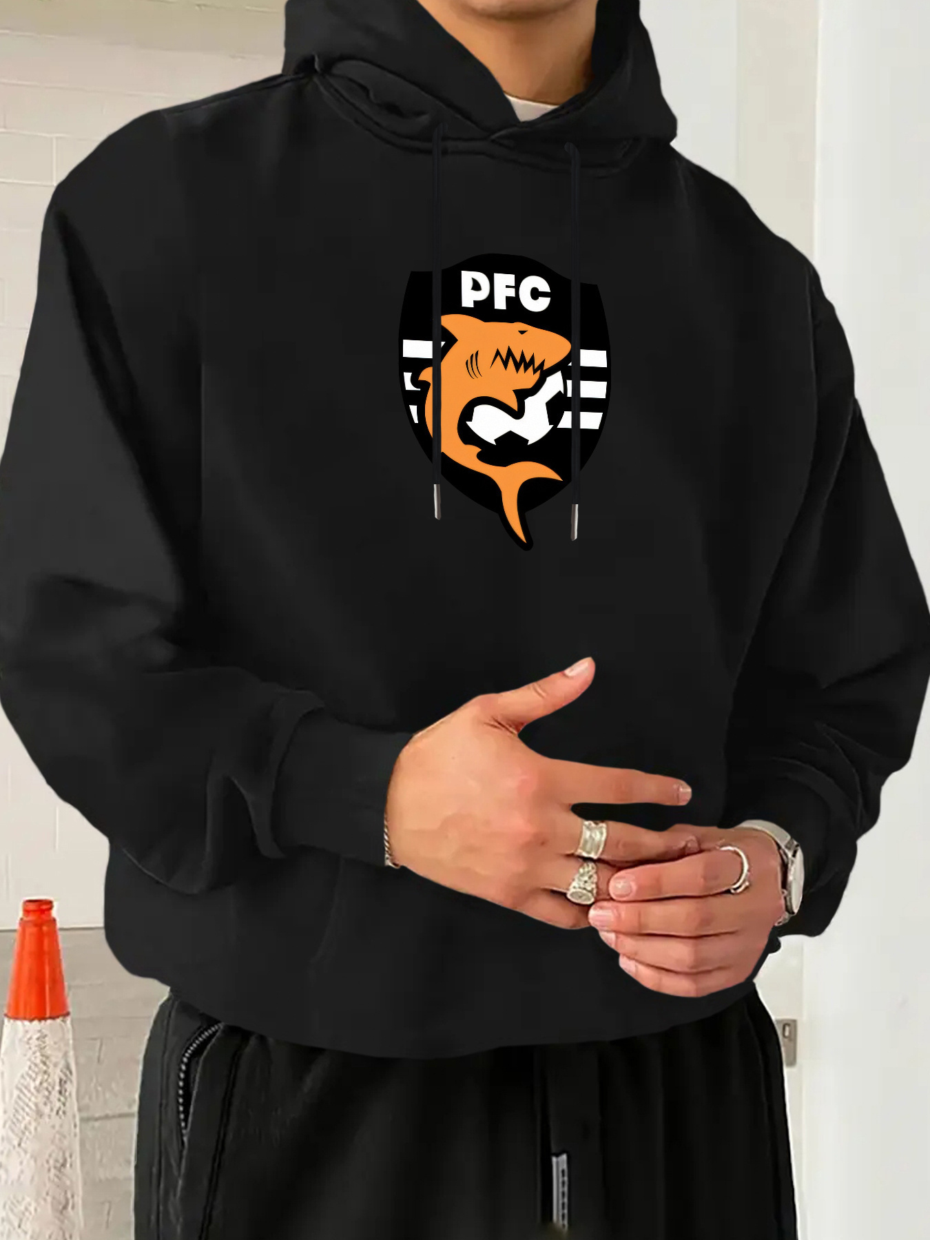 Men'S PFC Print - Navy Blue Casual Long Sleeve Pullover with Front Pockets, Soft Blend, Perfect for Fall & Winter, Allseason Pullover|Bold Graphi