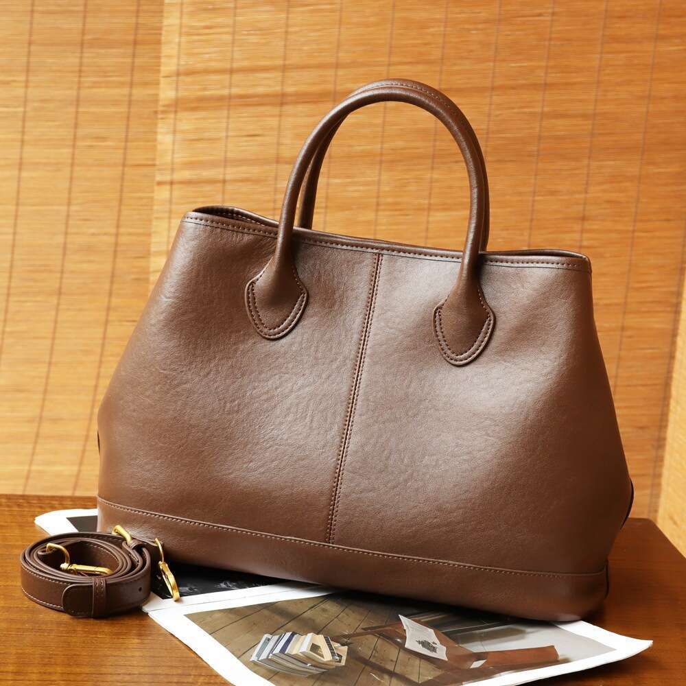 Luxury shoulder bag handbag Hobo top layer crystal vegetable tanned cowhide women's bag new retro crossbody versatile leather large capacity tote