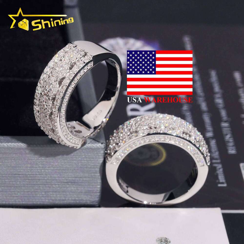 Local Stock Fast Shipping Hip Hop Fashion Pass Tester Moissanite Diamond 925 Silver Ring