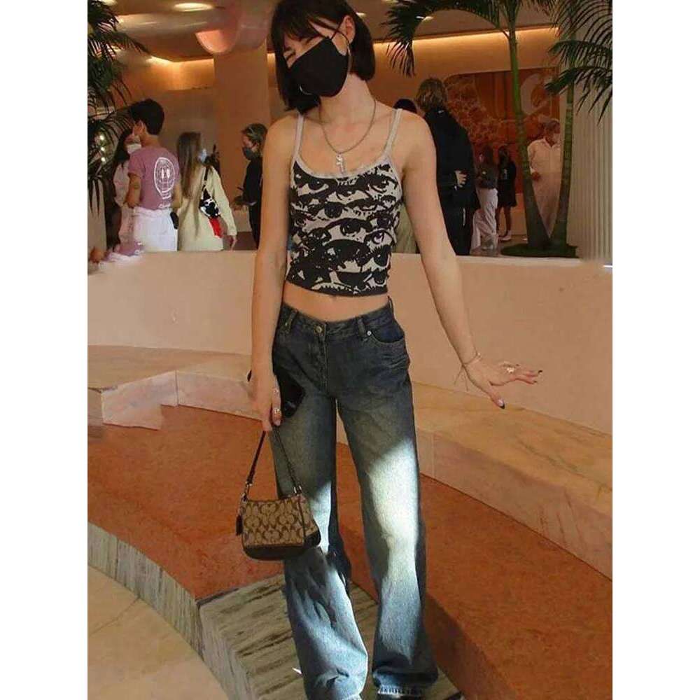 Gothic Portrait Print T-shirt Aesthetic Y2K Crop Tops Short Sleevle Vest Tees Harajuku Streetwear White Suspenders Women Clothes