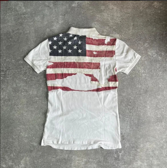 American Retro Flag Printed Classic Polo Shirt Y2K Summer Gothic Street Hip-hop Style Couple T-shirt 251230