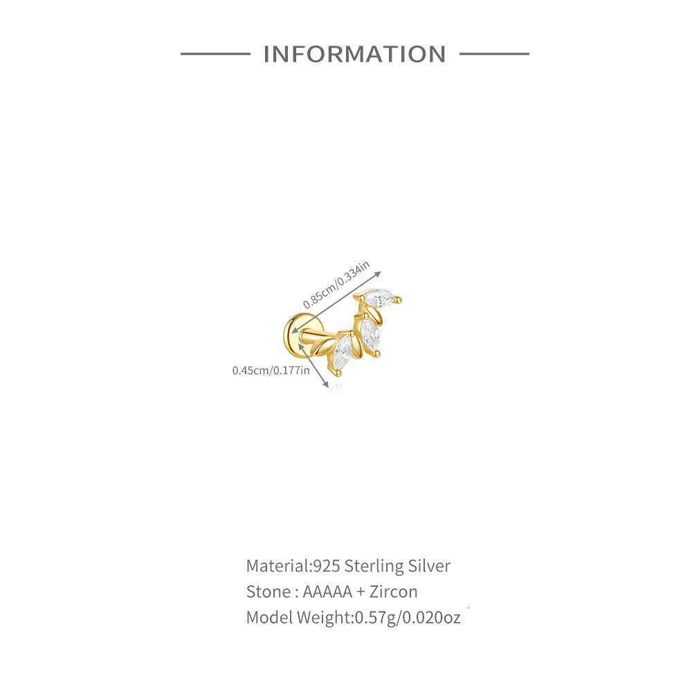 Aide 925 Sterling Silver 1PC Horse Eye Zircon Flat Head Cartilage Piercing Stud Earring For Women Claasic Opal Ear Bone Studs