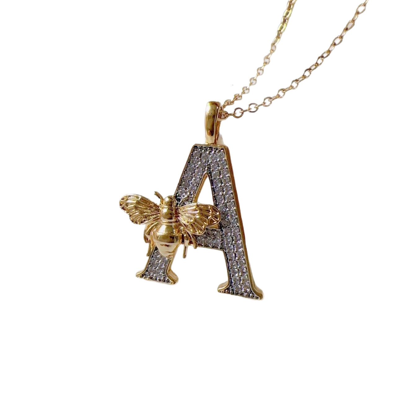 Luxury Brand Designer Jewelry Hot-Selling 26 Alphabet Necklace Accessories Fashion Versatile Bee New DIY Zircon Inlaid Copper Pendant Necklace