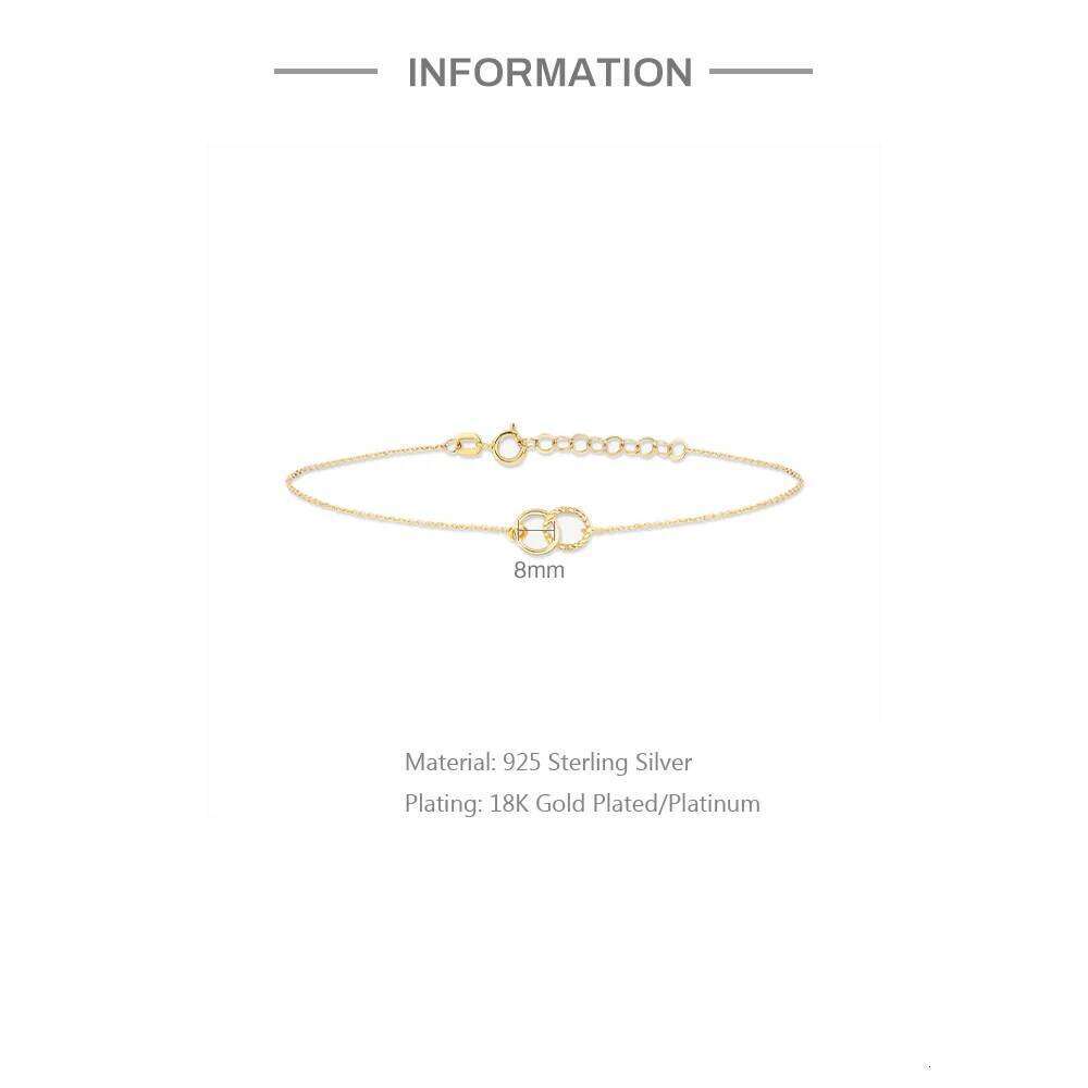 Aide 925 Sterling Silver Unique Double Circle Charm Chain Bracelets For Women Twisted and Smooth Hoops Thin Stackable Bracelet