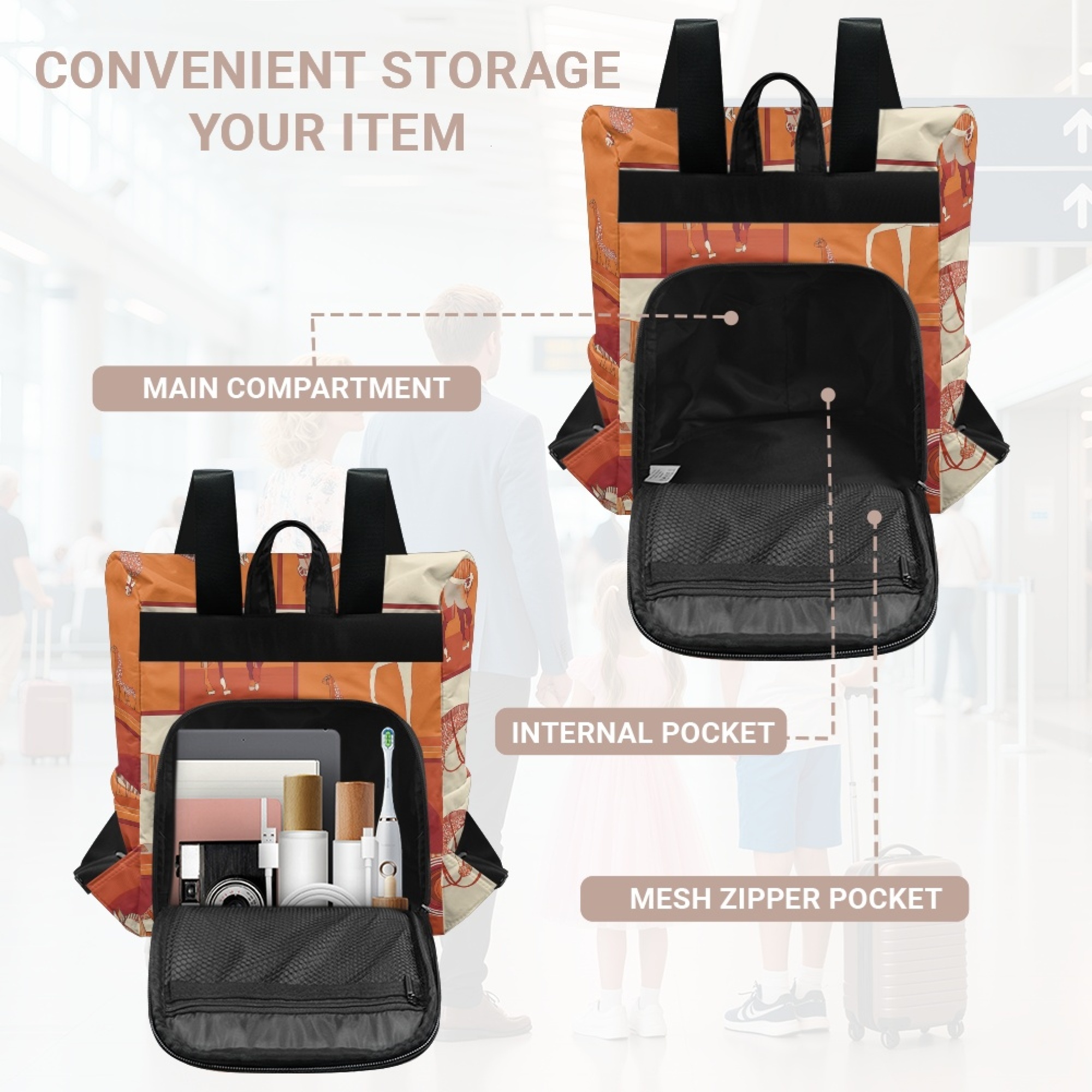 Custom H Designer Fashion Anti Theft Backpack Luxury Horse Pattern Unisex Full Print Backpack Laptop Bag Travel Bag H28