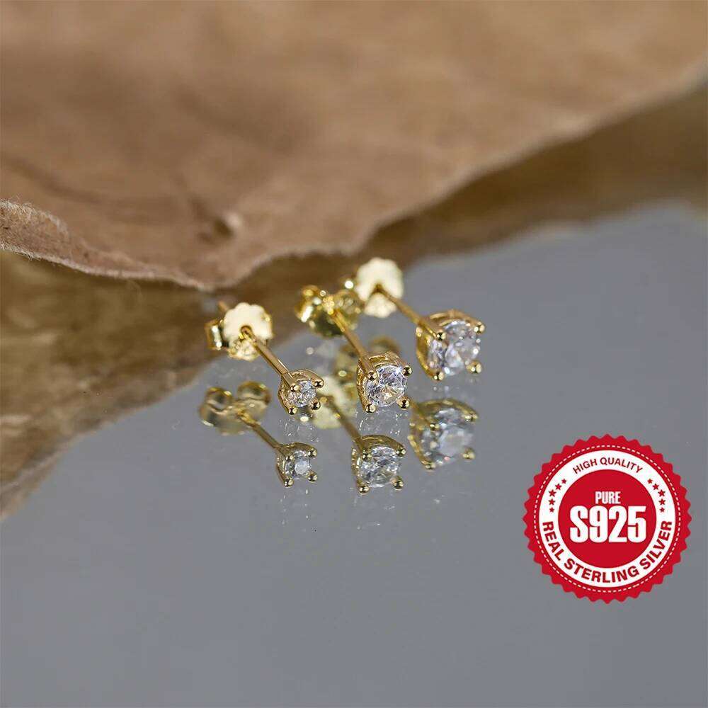 Aide 925 Sterling Silver 3pcs Set 2/3/4mm Mini Round Zircon Bar Piercing Stub Earring For Women Minimalist Jewelry Party Gift