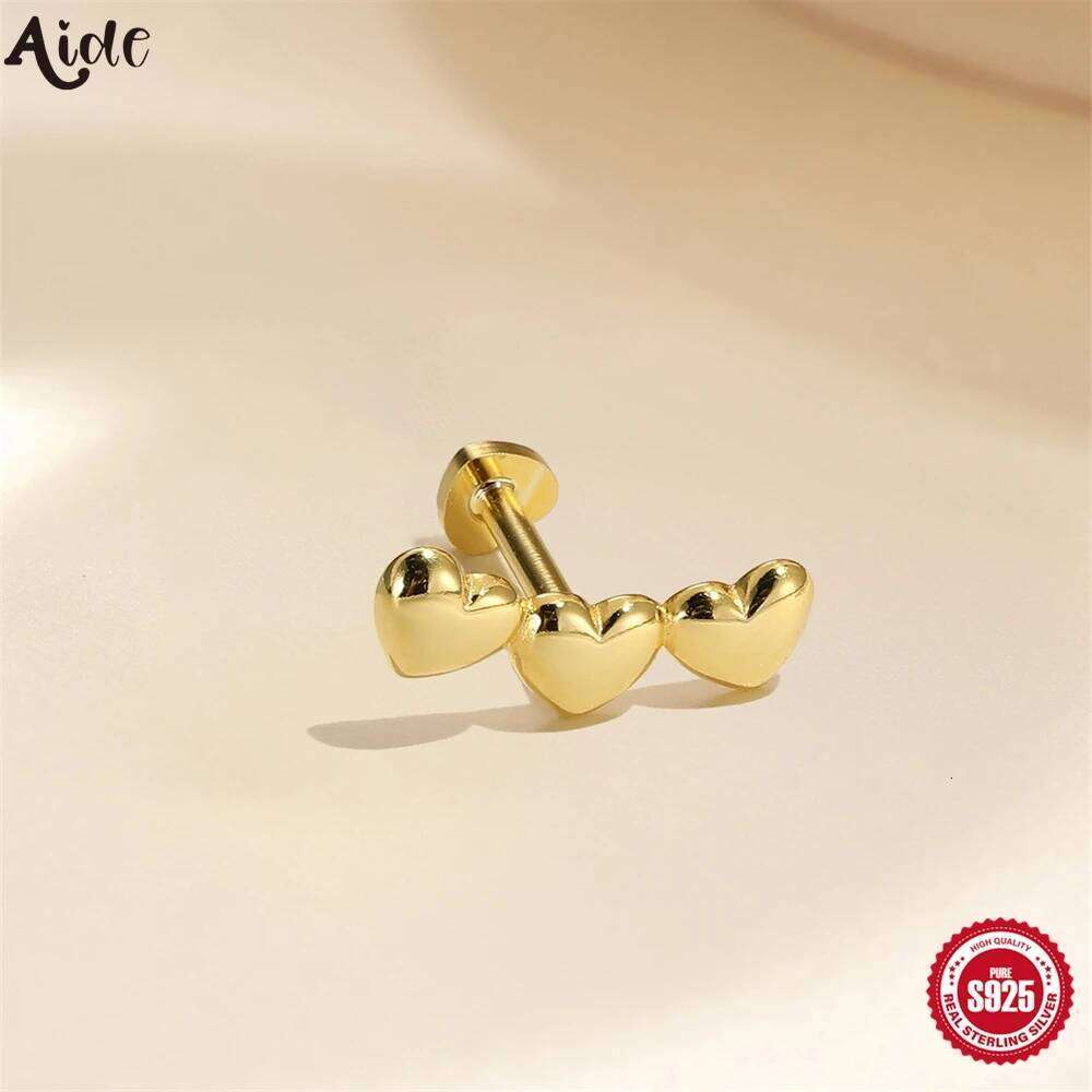 Aide 925 Silver Helix Cartilage Piercing Earrings For Women 18K Gold Color Heart Exquisite Ear Bone Studs Fine Jewel Accessories