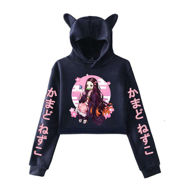 Pullover Hoodie Printed Sweatshirt New Anime Demon Slayer Douzi Printed Cat Ear Women S Fashion Street Style Short Hoodie