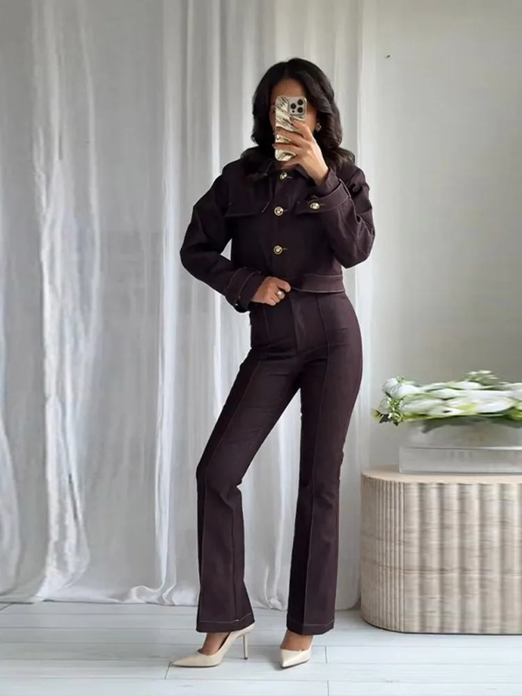 Chic Coat Pants Womens Set Turndown Collar Single Breasted Top Slim Trousers Female Sets Autumn Fashion Commute Lady Suit 251231