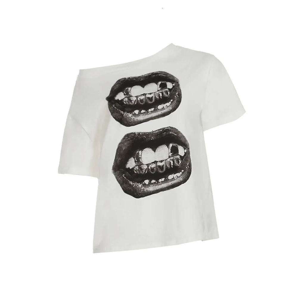 American Street Hip Hop Mouth Print Loose T-shirt Women Personalized Casual Top