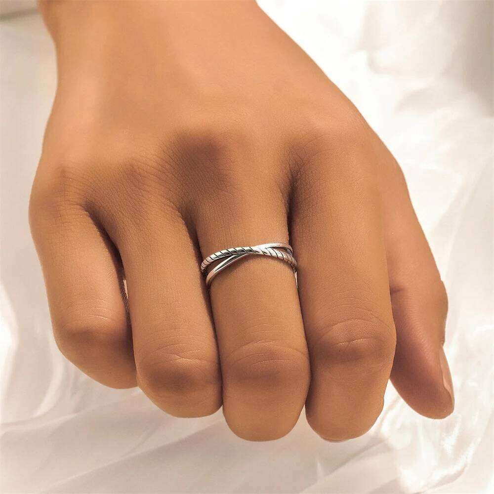 Aide S925 Sterling Silver Rings New Fashion Cross Twist Rope Solid Argentum INS Hot Handmake Finger Ring Jewelry for Men Women