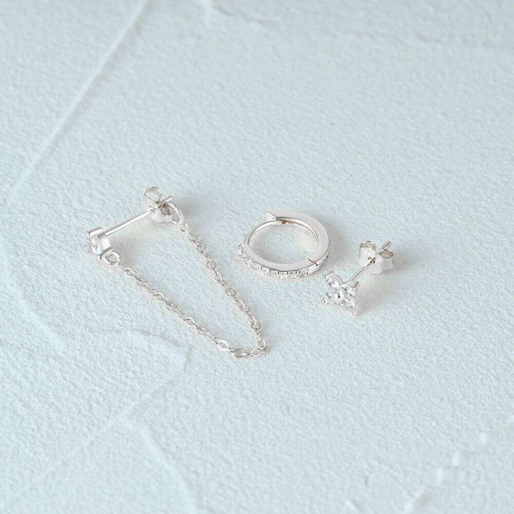 Aide 925 Sterling Silver 3pcs Chians Stud Earrings Fashion Zircon Crystal For Women Girls New Year Gift Fine Jewelry Set