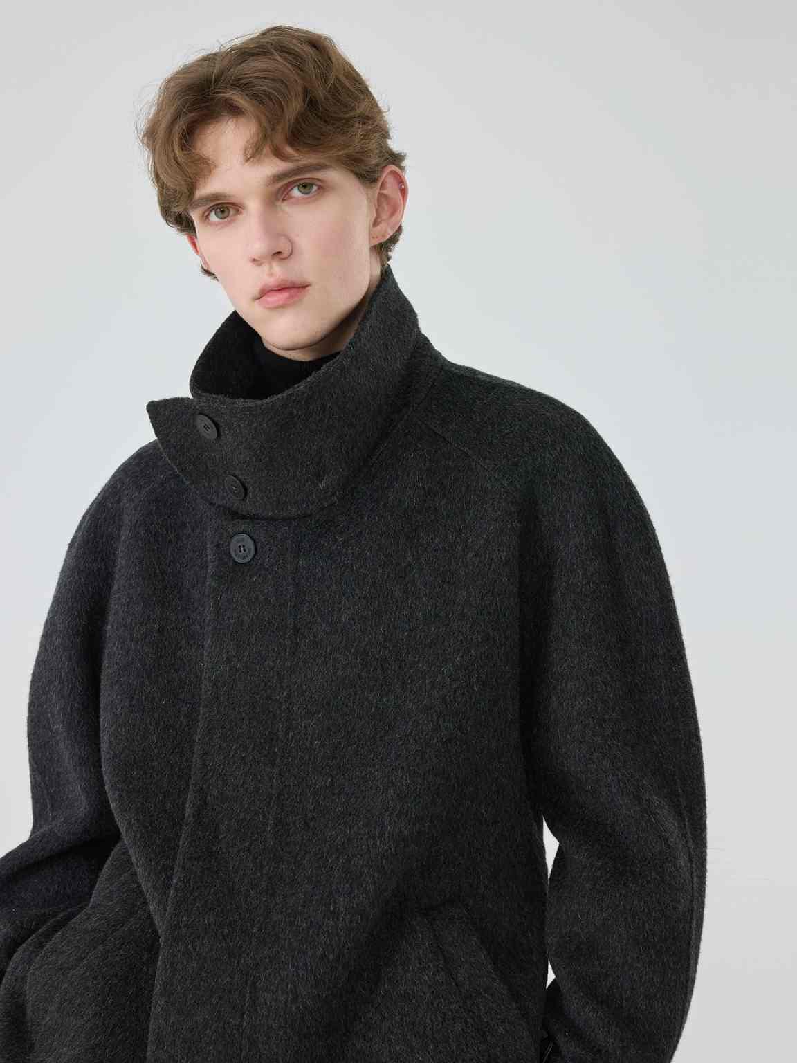 Autumn Winter Men Woolen Overcoat 2 Piece Single Breasted High Lapel Coat Pants Outerwear Fashionable Street Style Custom Made