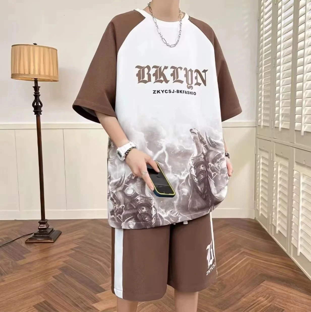 Summer fashion mens personalized letter print comfortable breathable round neck Tshirt shorts set outdoor street style outfit 251230