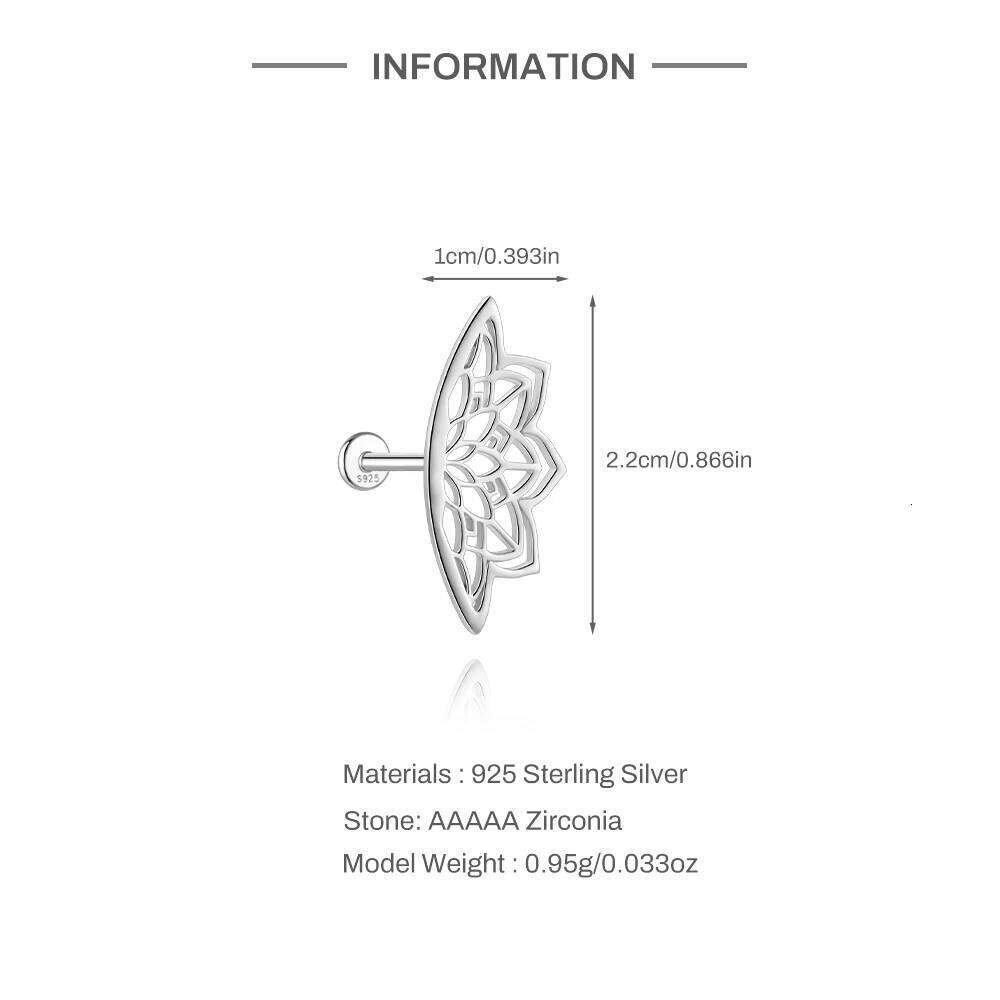 Aide Bohemian Mandala Lotus Flower Punk Earring Geometric Hidden Helix Piercing 925 Silver Halloween Accessories Gift Jewelry