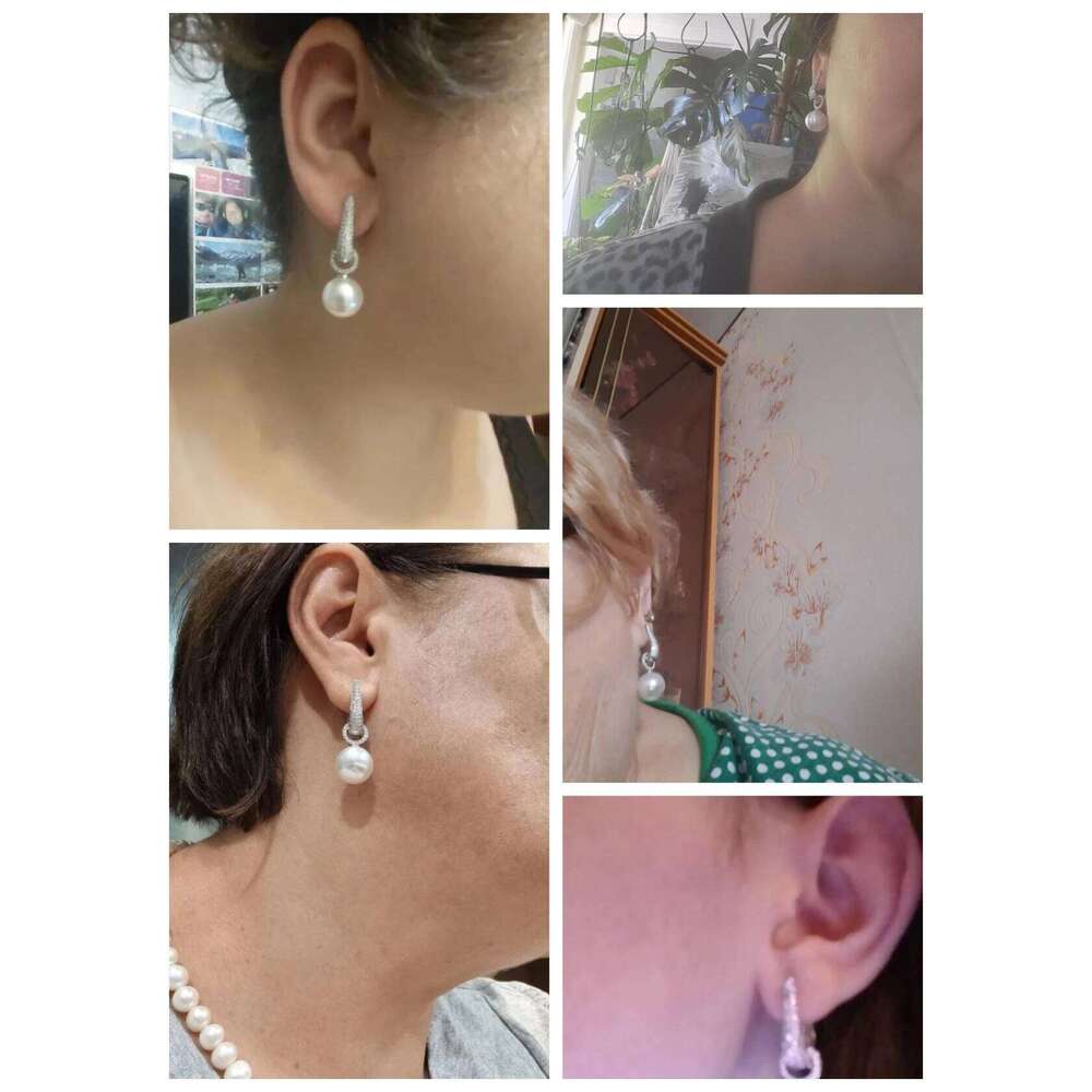 Huitan New Trend Imitation Pearl Dangle Earring for Women Luxury Silver Color Bling Cubic Zirconia Fashion Elegant Lady Jewelry