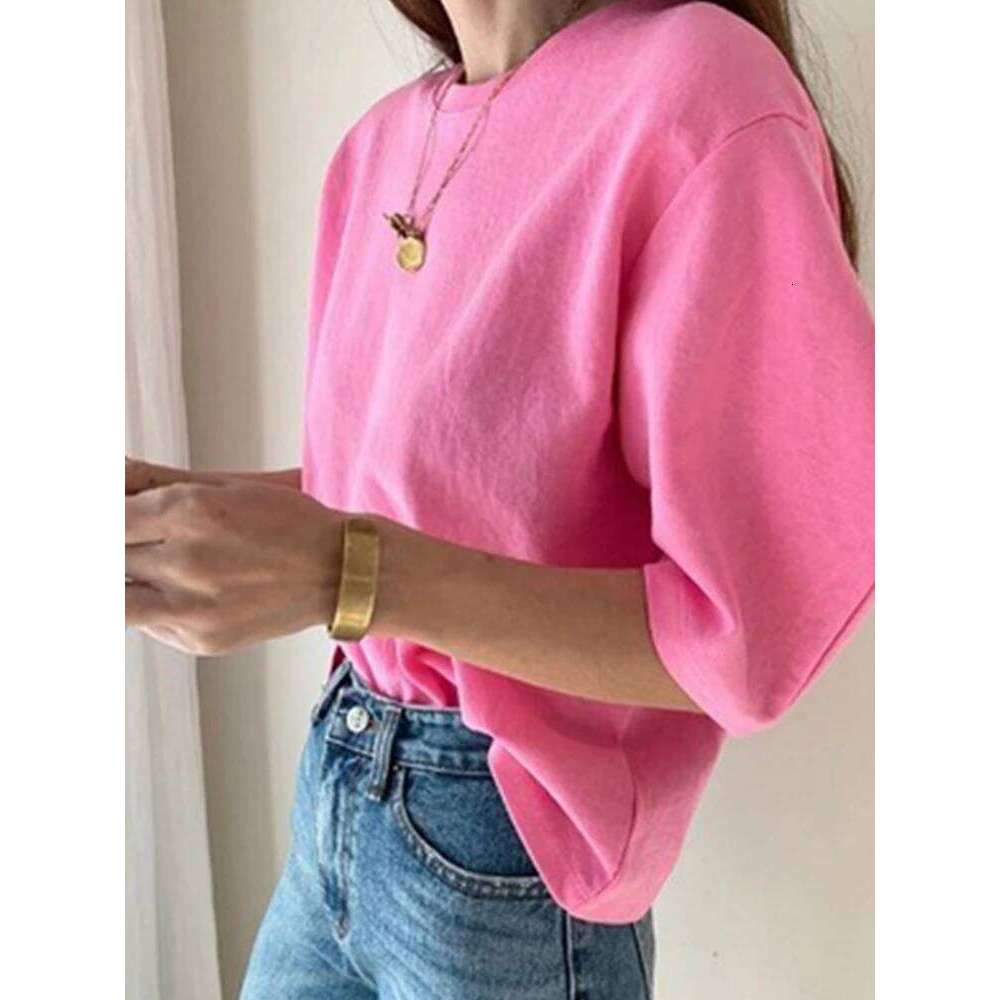 Cotton 2024 New Summer T Shirt Women Elasticity Woman Clothes Tops Pink White Tshirt Loose Maxi Female Short Sleeve Tee