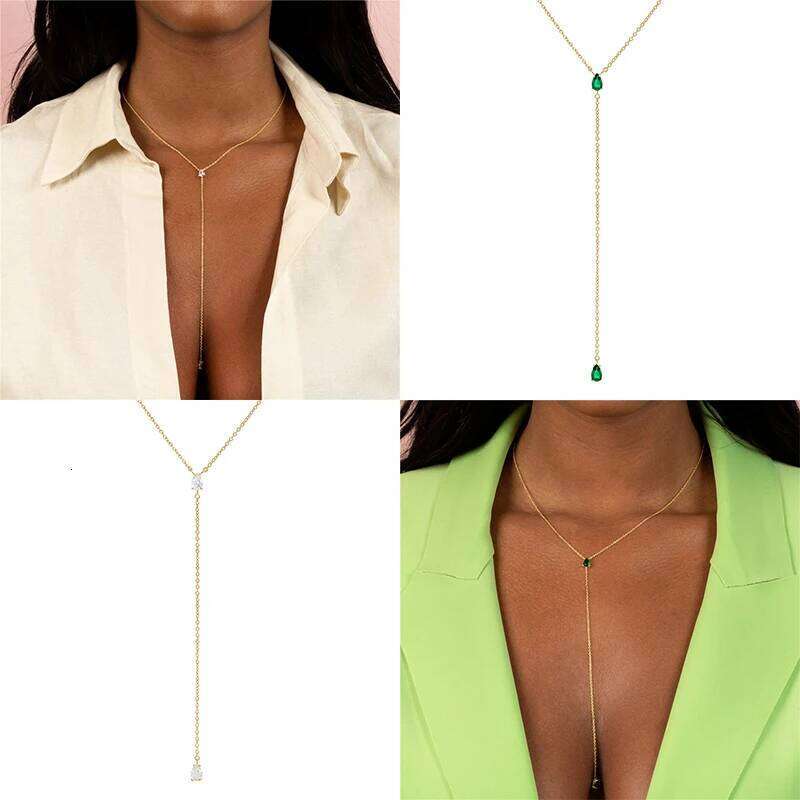 Aide Plata 925 Sterling Silver Emerald Zircon Long Chain Water-Drop Pendant Charm Necklace Choker Women Luxury Bride Xmas Jewel