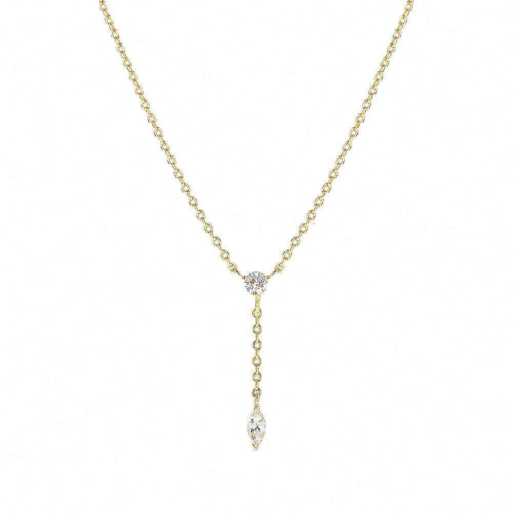 Aide 925 Sterling Silver Thin Slim Chain Necklace With Clear Zircon Pendant For Women Y Shape Clavicle Choker Wedding Jewelry