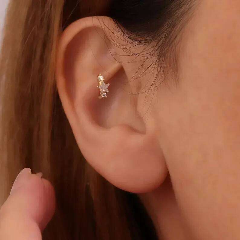 Aide 1pc 925 Sterling Silver Zircon Flower Hoop Small Gold Color Circle Hoops Huggie Piercing Earring Trendy Jewelry