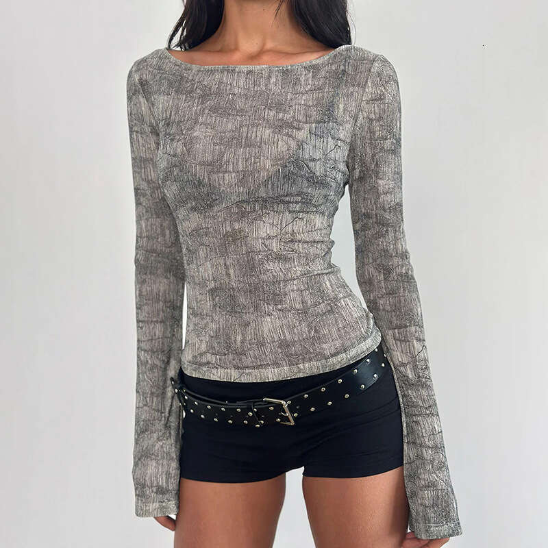 J25TP252 Cross-Border Summer Autumn New Sexy Hot Girl Style Animal Pattern Print Off-Shoulder Long Sleeve Waist-Tightening T-Shirt