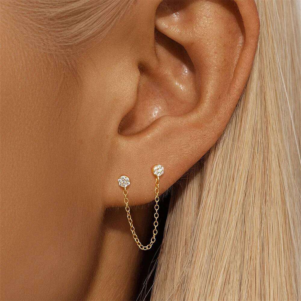 Aide 925 Sterling Silver Single 1pc Crystal Tassel Piercing Earring For Women Shiny Rhinestone Chain Cartilage Stud Jewelry