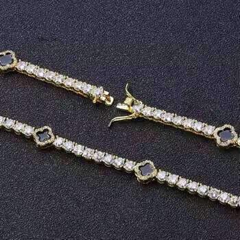 VVS Moissanite Women's Exquisite S925 Silver Silicon Stone Custom Chain 4mm Clover Necklace Fashion Hip-Hop Style Gift