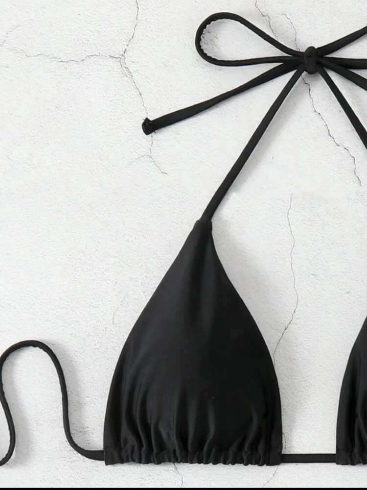 Bikini Set Women Sexy Simple Solid WhiteBlackCoffee Halter Swimsuit Lace Up Brazilian Beach Bathing Suit 251231