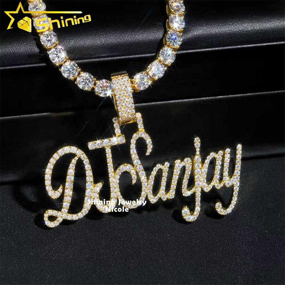 Custom Made Unique Letter Initial Silver 18k Gold Plated VVS Moissanite Name Pendant