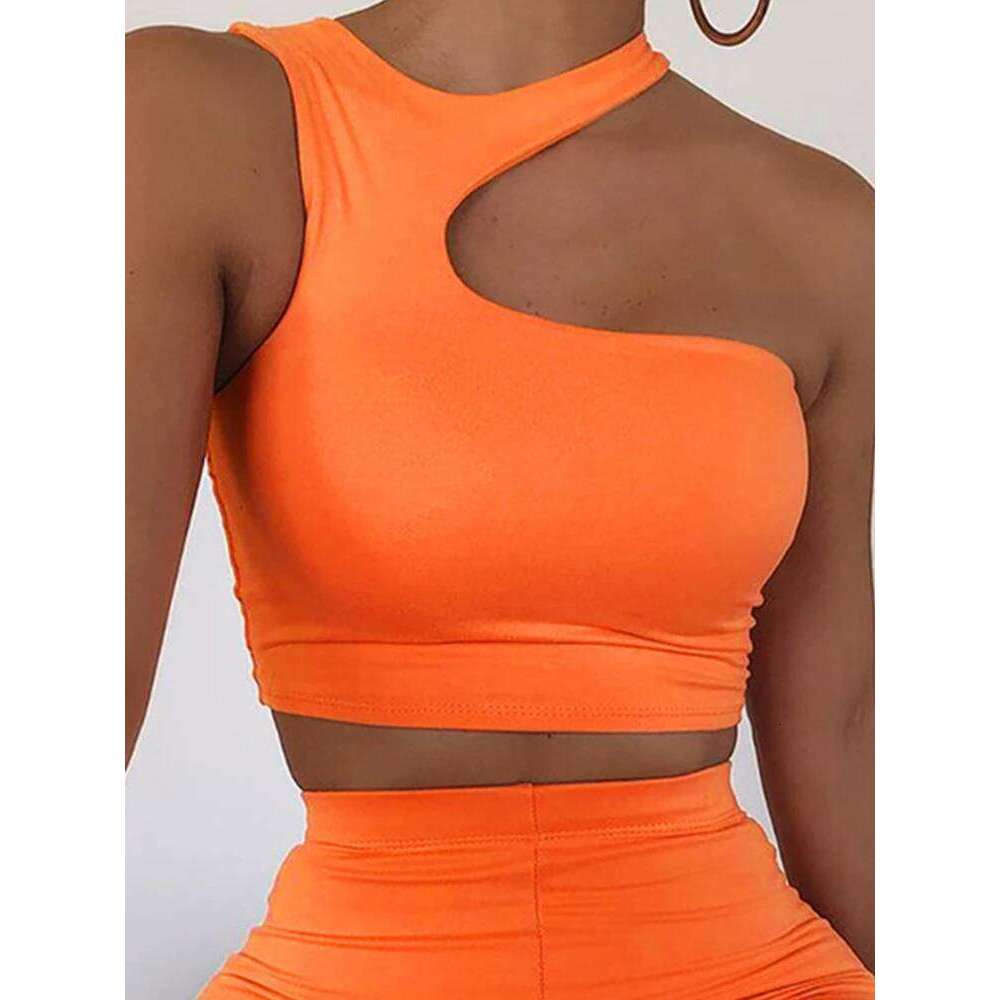 Cut Out Sexy Crop Off Shoulder Solid 2024 Skinny Sport Short Women Tank Irregular Summer Tube Tops