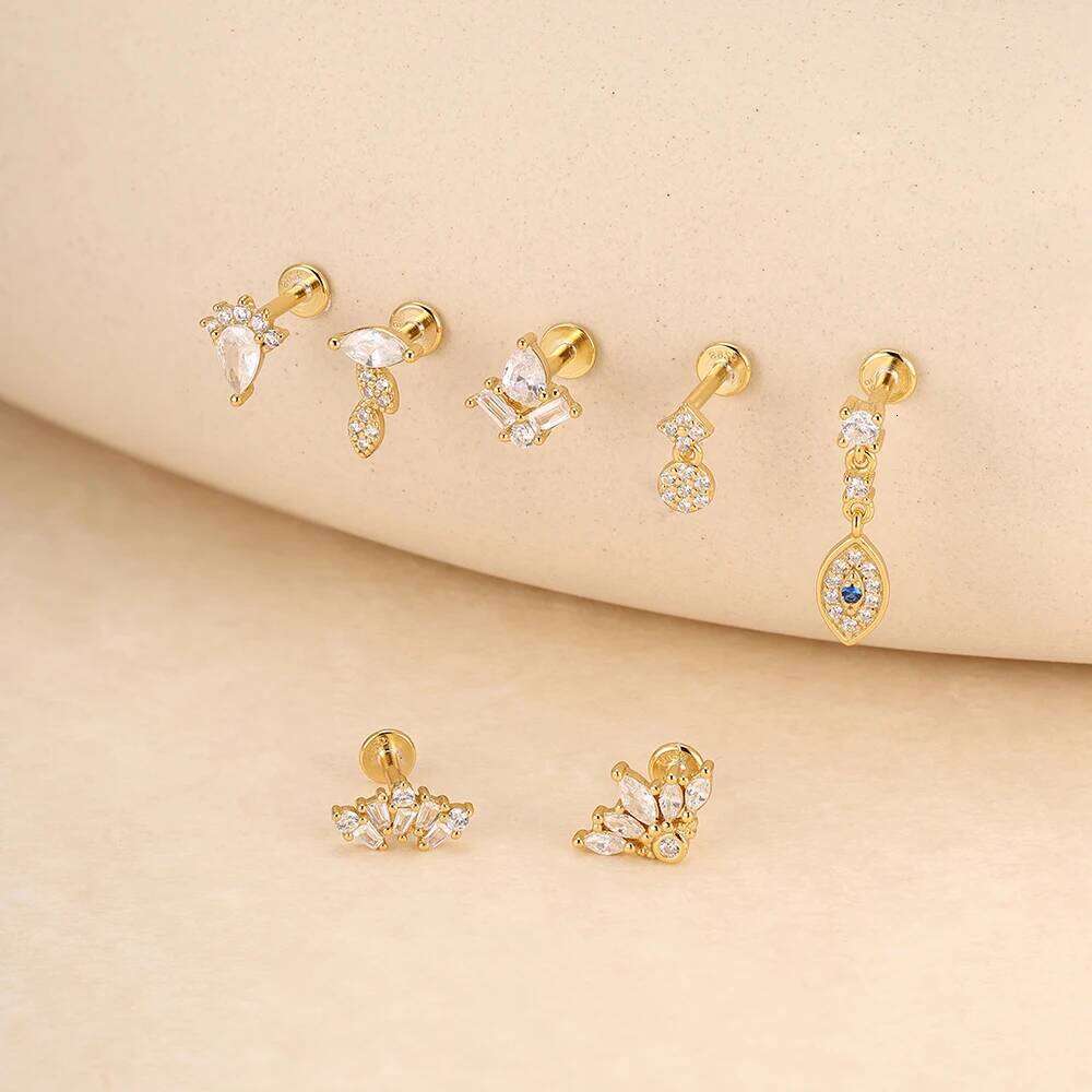 Aide S925 Sterling Silver Crystal Tragus Cartilage Piercing Stud Helix Jewelry Rook Lobe Earring Flat Studs 1pc