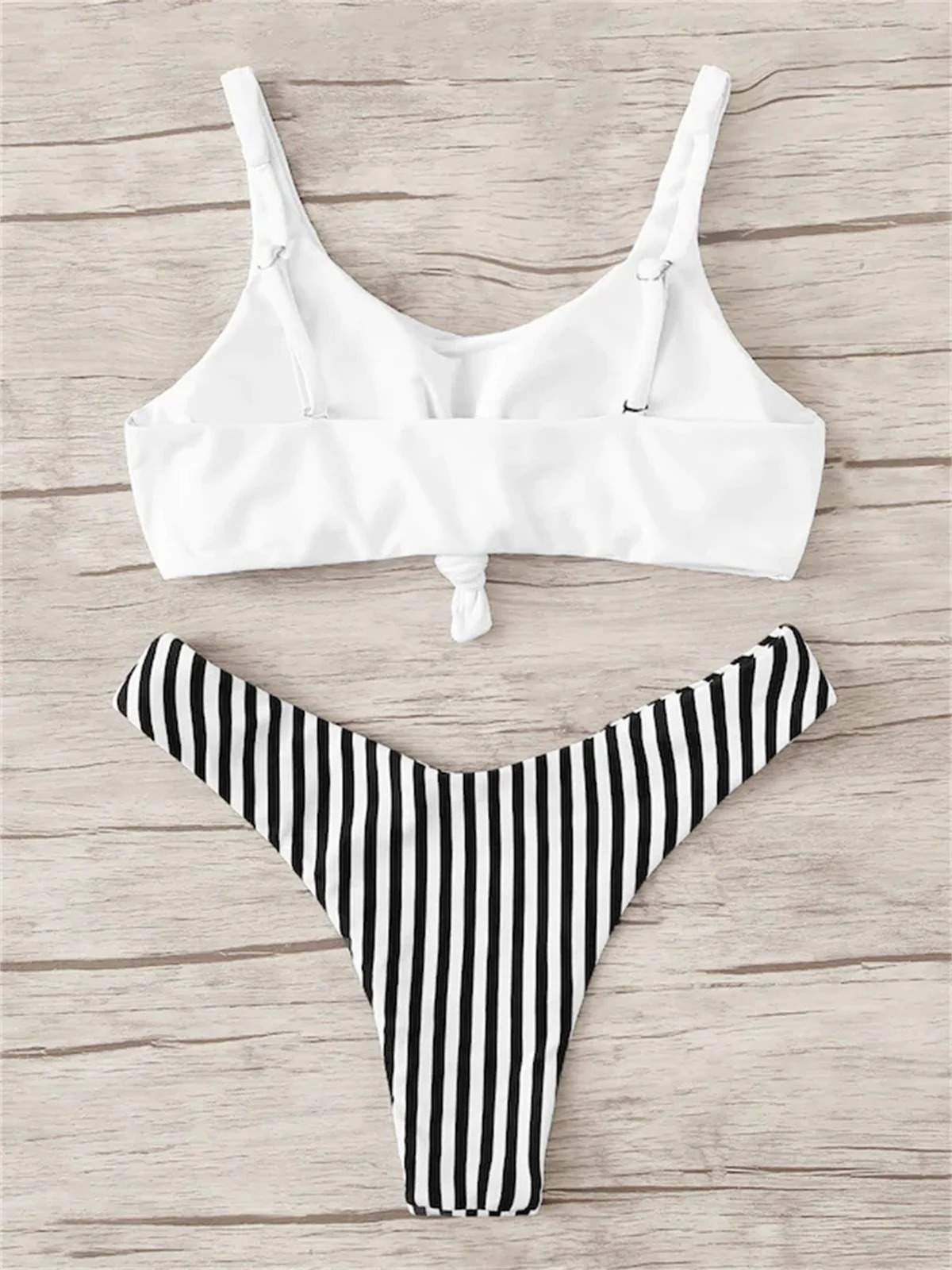 Sexy Micro Bikini Women Swimsuit Scoop Neck Striped Swimwear Knot Bow Fringe Summer Beachwear Bathing Suit Push Up Biquini 251231