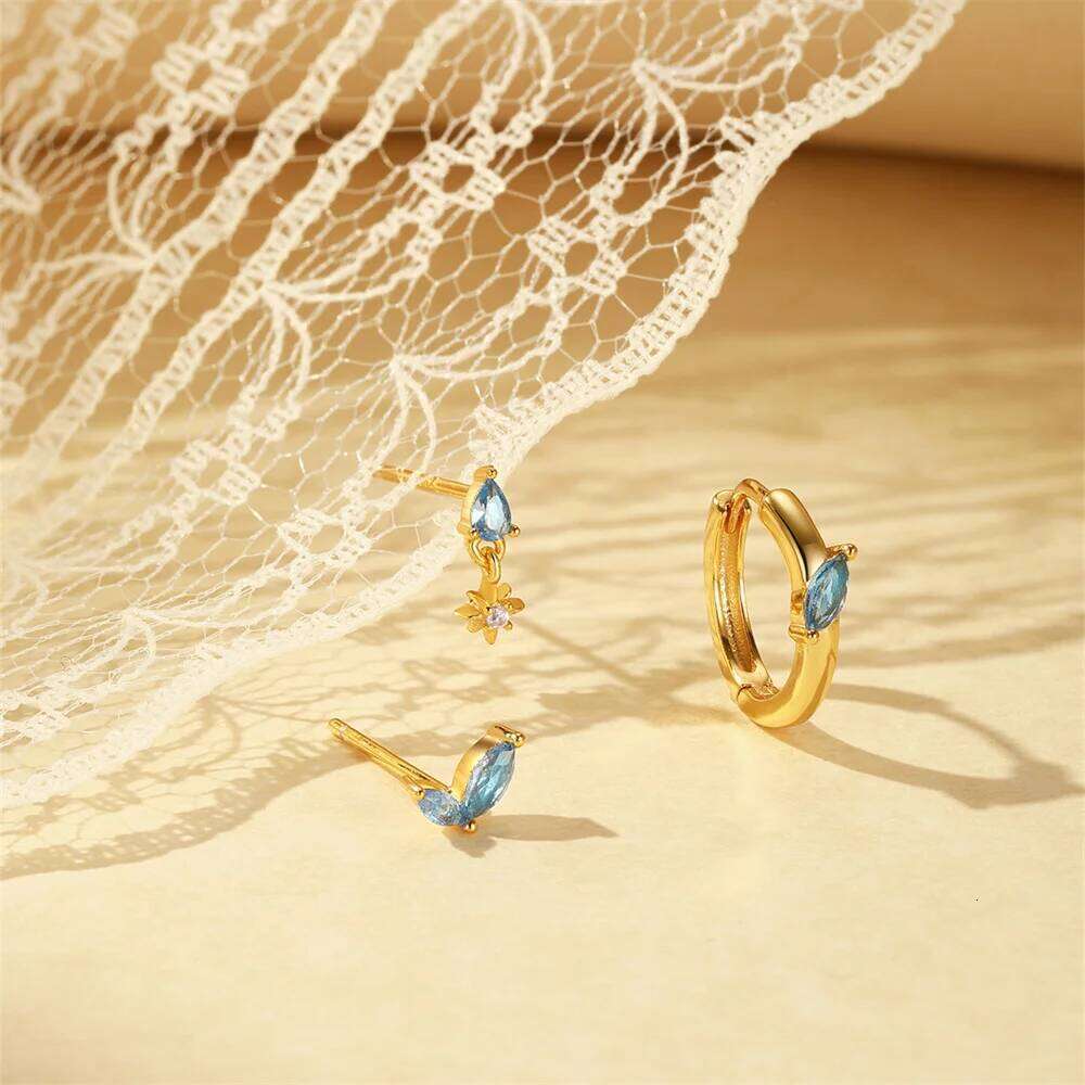 Aide 925 Sterling Silver 3PCS Women's Emerald Zircon Earrings Shaped Simple Fashionable Earring Wedding Parties Jewelry Gifts