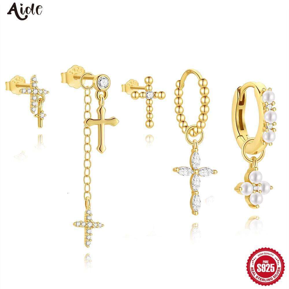 Aide 925 Sterling Silver Minimalist Jesus Cross Pendant Fashion Cubic Oxygen Zircon Wedding Party Earrings Jewelry