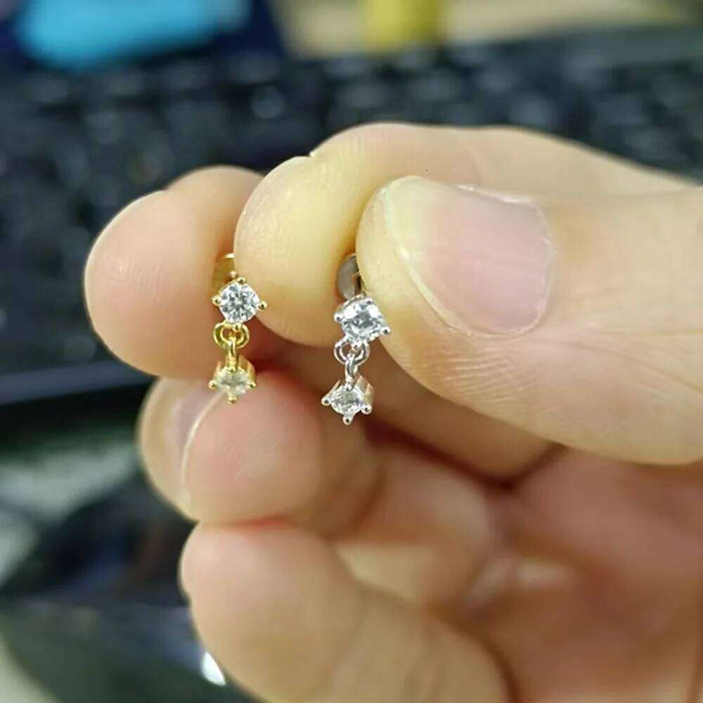 Aide 1pc 925 Sterling Silver Mini Zircon Thick Flat Screw Back Drop For Women K Gold Piercing Stud Earrings Jewelry