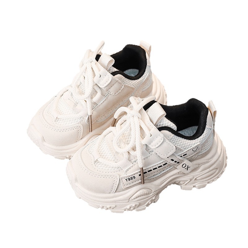 Kids Chunky Trainers Grey Red Unisex Children's Fashion Sneakers Breathable Mesh Upper Non-Slip Sole Toddler Walking Shoes Trendy Kids Shoes for 