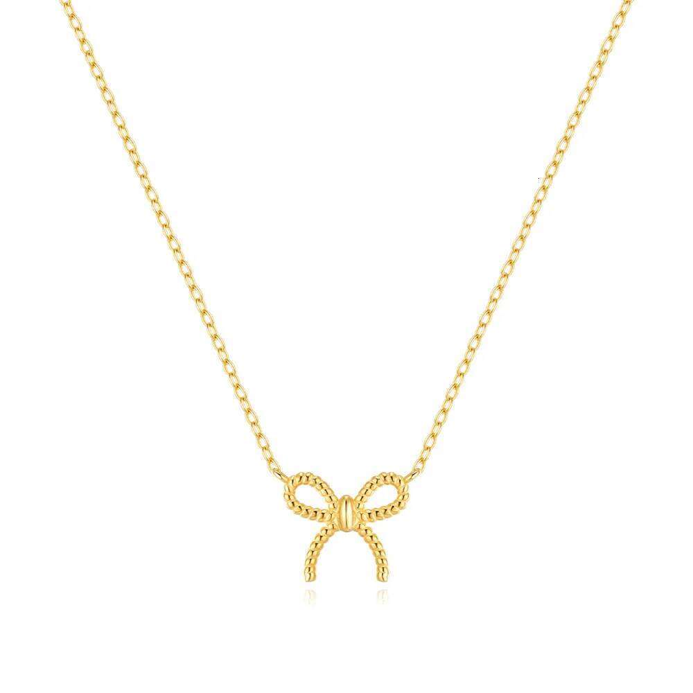 Aide 925 Sterling Silver Delicate Gold Color Bowknot Pendant Necklaces For Women Unique Design Fine Handmade Jewelry Gifts