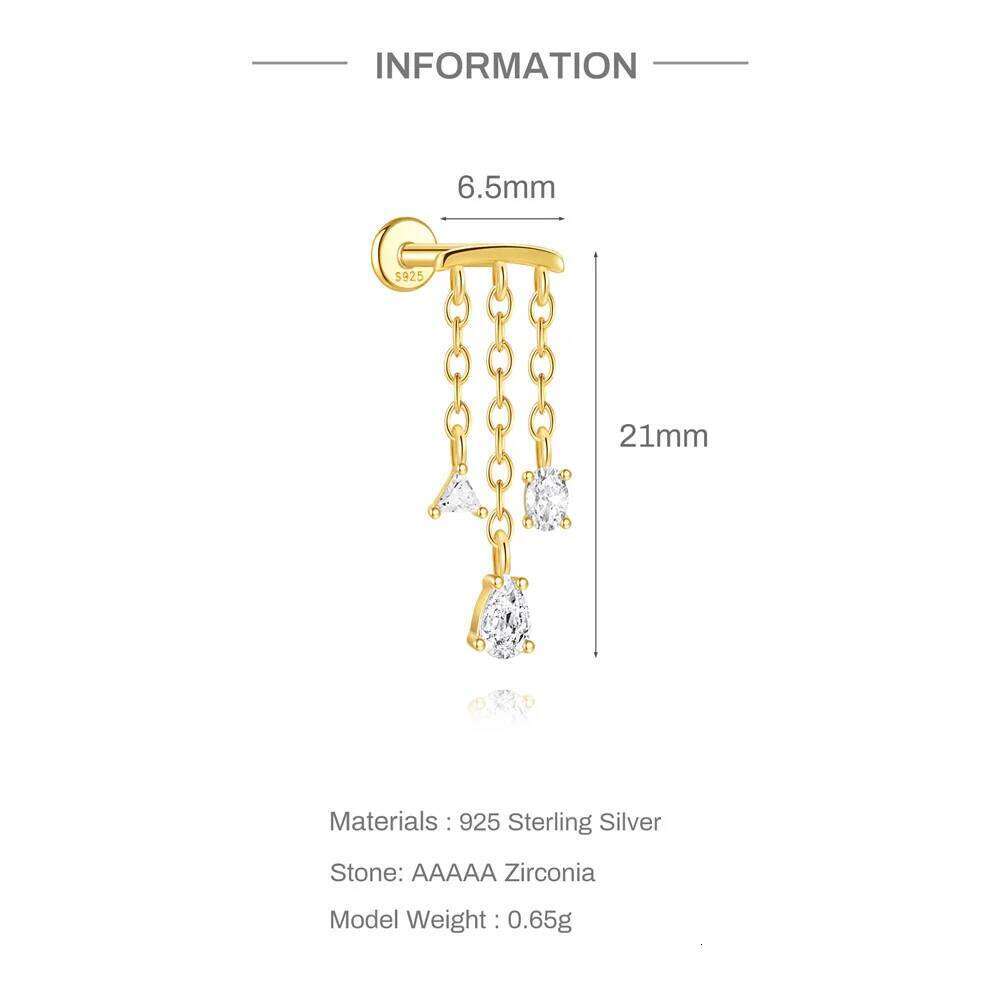 Aide S925 Sterling Silver Tassel Threaded Piercing Stylish Zircon Dangle Cartilage Ear Studs Earrings Jewelry for Women