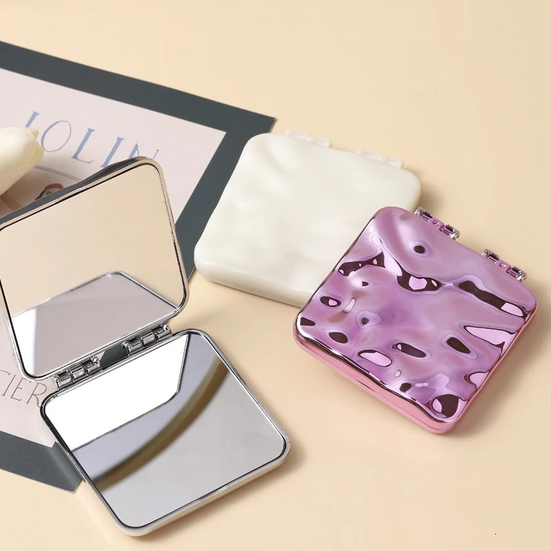 Foldable Plating Makeup Mirror Mini Square Makeup Vanity Mirror Portable Hand Mirrors Double-sided Pocket Mirror 251231