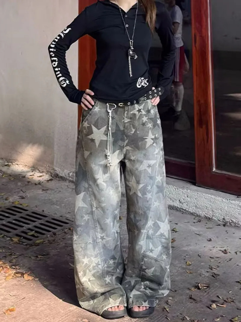 Camouflage Star Fashion Loose Straight Wide Leg Pants Women High Street Trend Clothing Casual 251231