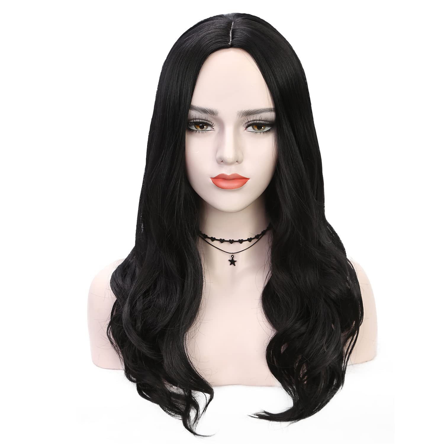 Synthetic Fiber Wavy Curl Wig with Centered Section For Women's Fashion Hairstyles