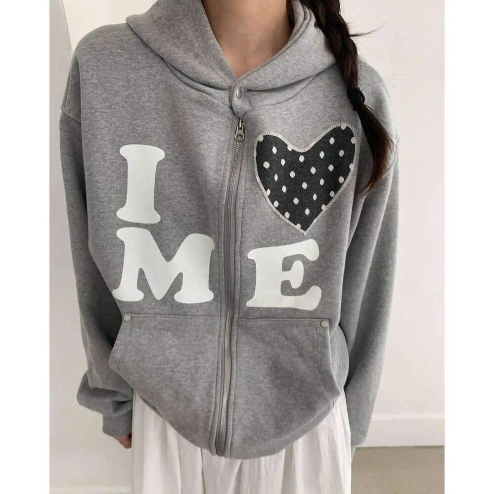 Zhehan Korean Style Retro Fashion Letter Patch Oversized Women's Double Zipper Hoodie Y2K New Harajuku Gothic Casual Joker Sweatshirt