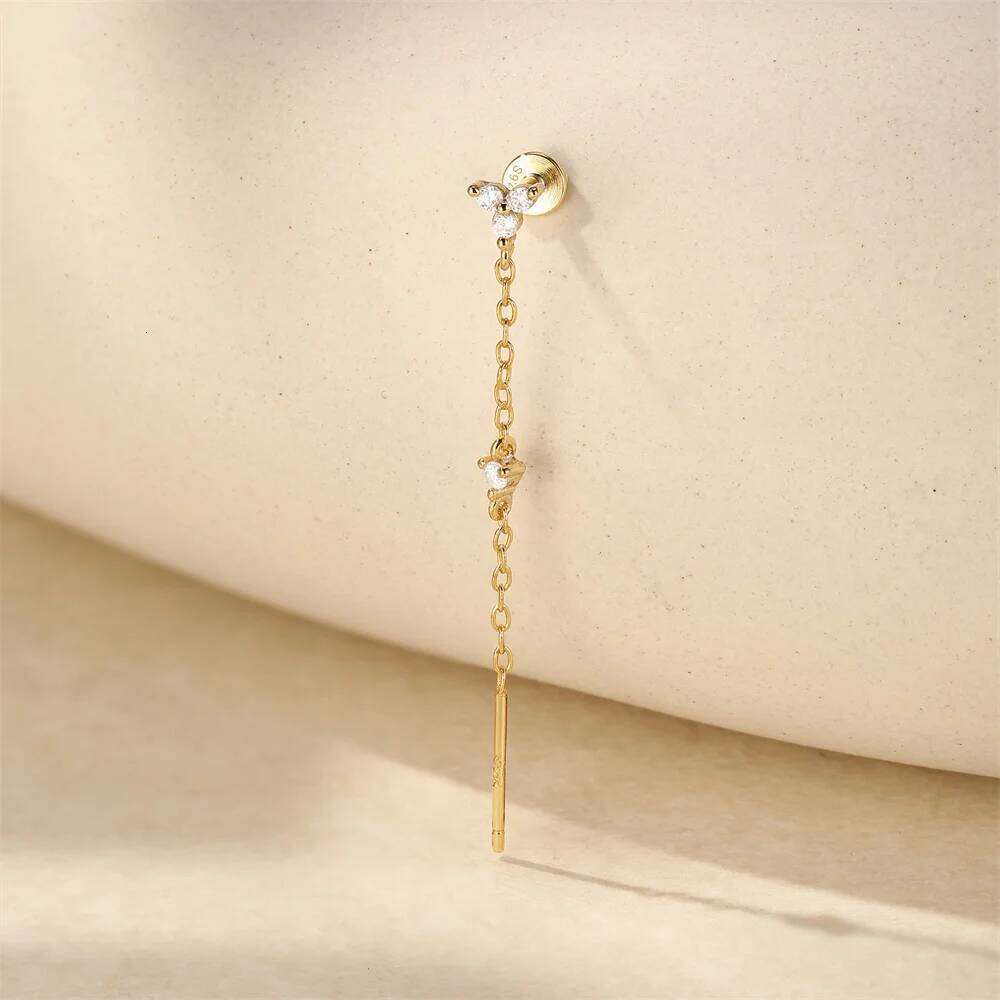Aide 925 Sterling Silver Flower Zircon Long Tassel Drangle Earring For Women Luck Girls Four Leaf Clover Ear Studs arete Jewelly