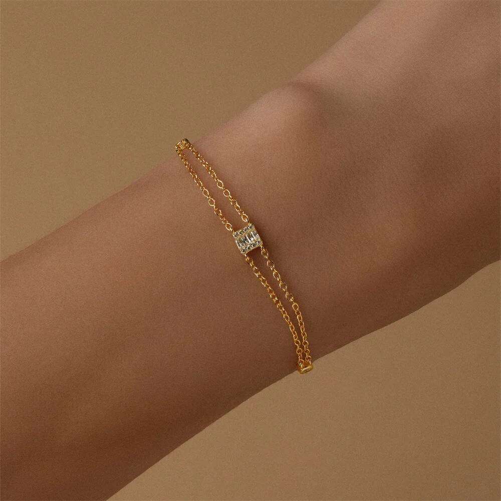 Aide Girls Chain for Women 925 Sterling Silver Double Layer Bracelet Exquisite Pearl Zircon Xmas Party Gifts Jewelry