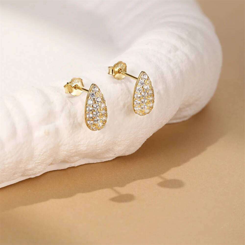 Aide 925 Sterling Silver Minimalist Water Droplet Stud Earrings for Women Vintage Full Zircon Ear Jewelry Wedding New Year Gift