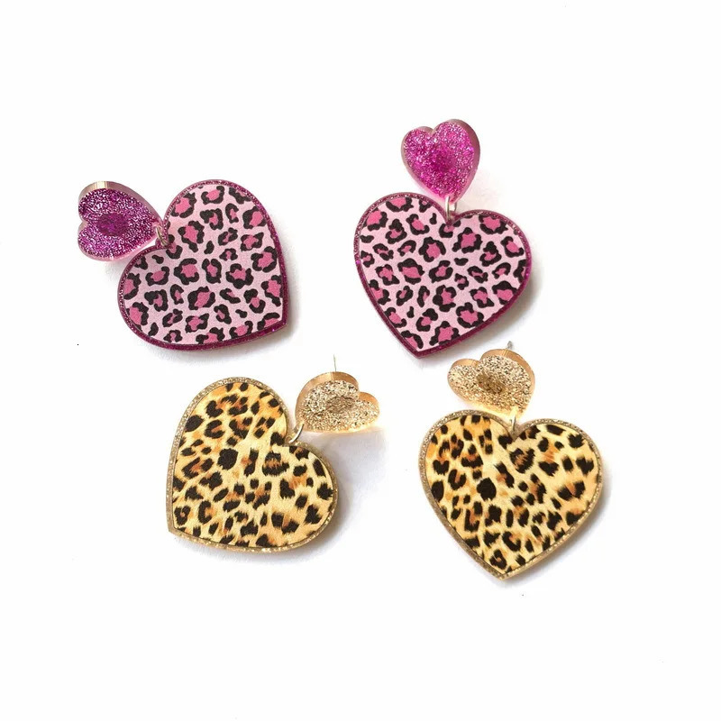 Y2K Jewelry Pink Leopard Earrings Korean Fashion Punk Cool Egirl Acrylic Dangle Earrings for Women 2000s Accessories Party 251230