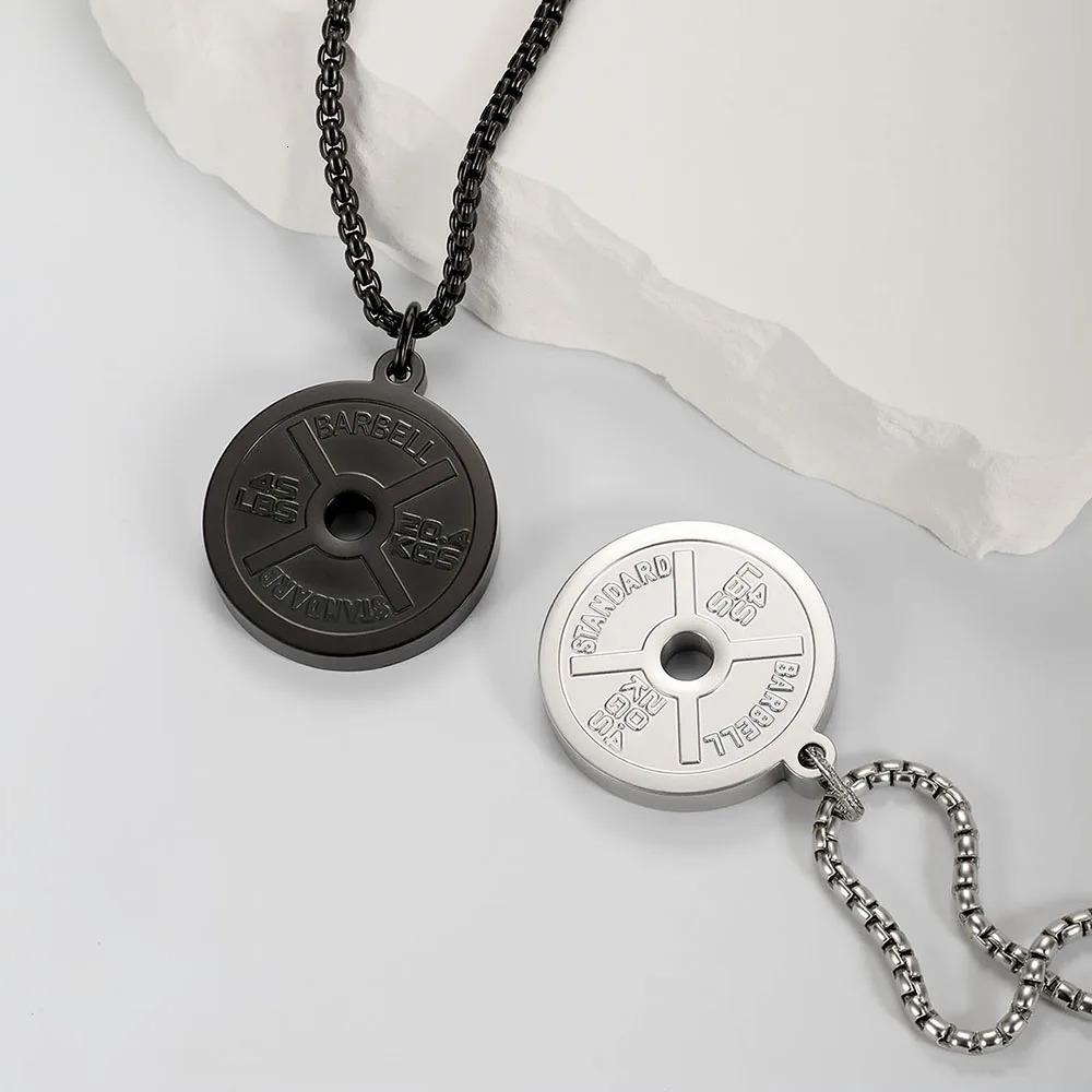 1PC Fadeless Stainless Steel Round Dumbbell Pendant Necklace for Men NO PAIN NO GAIN Fitness Necklace Man Spiritual Jewelry 251230